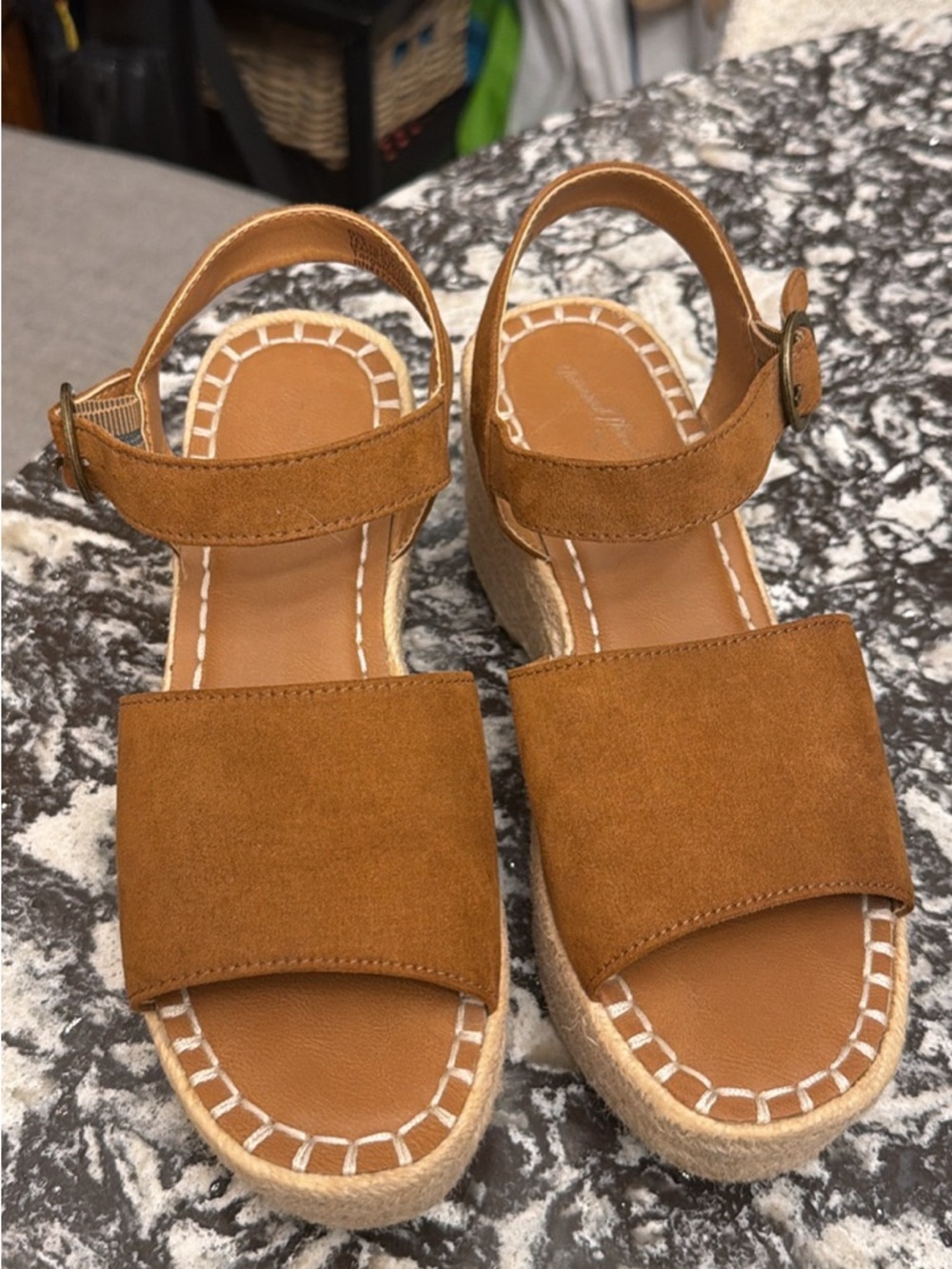 Universal Thread Tan Suede Espadrille Wedge Sandals